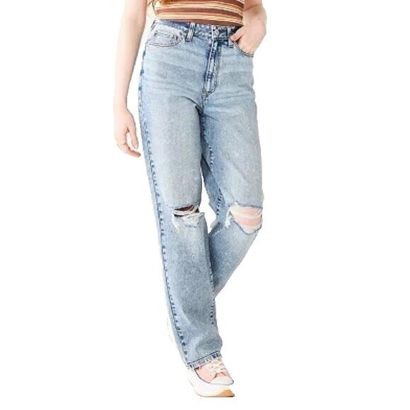 Super Highest Rise Baggy Dad Jeans Size 9/29W Acid Wash Destroyed Ripped - Picture 1 of 10